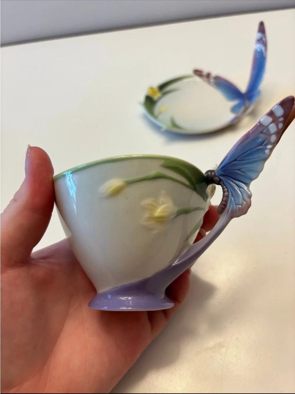 Franz Porcelain Butterfly Papillon Tea Cup and Saucer Set